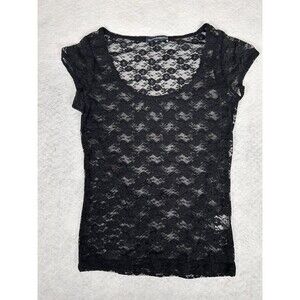 Brandy Melville sheer black lace stretchy fitted baby-T style top One size